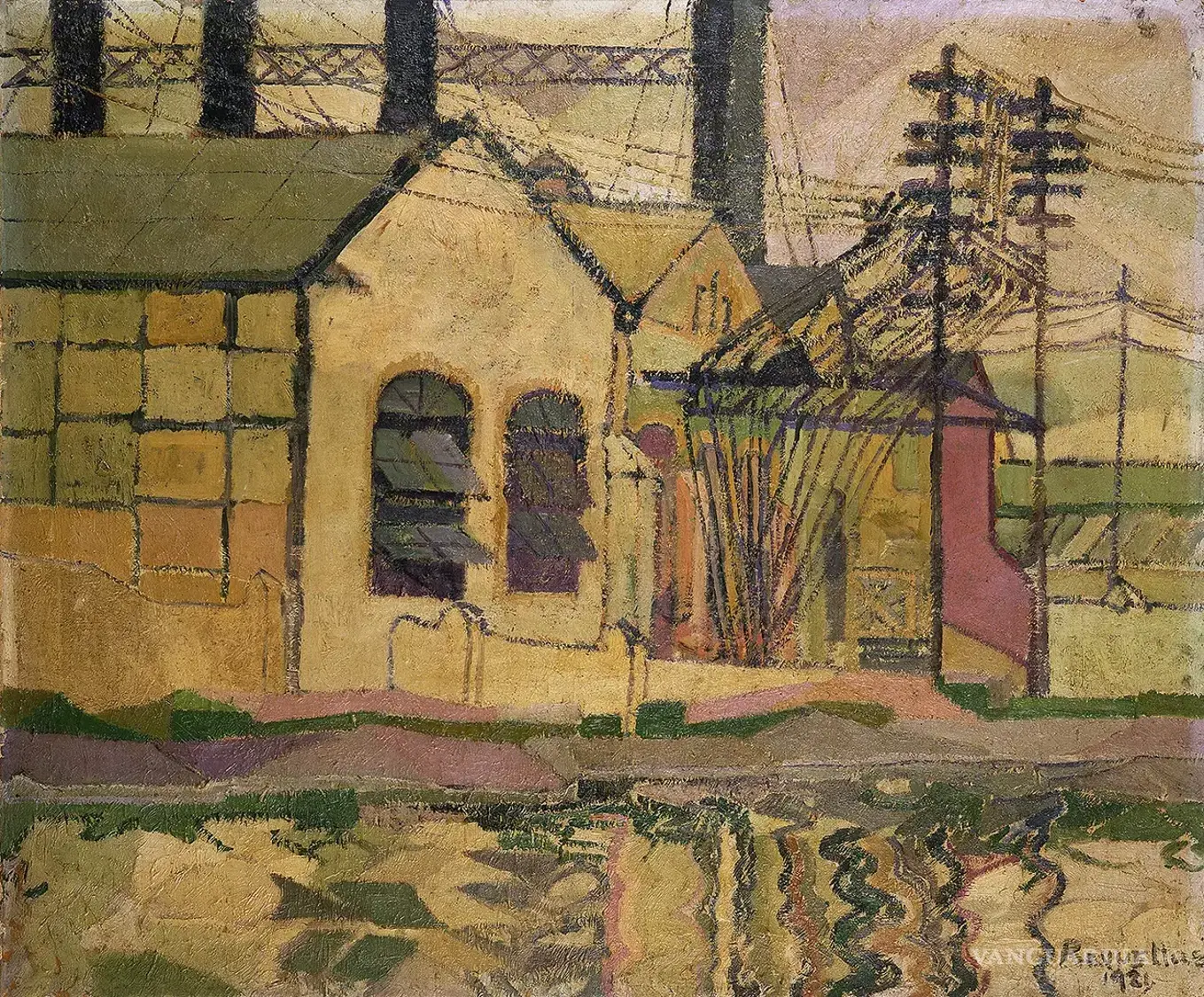$!En Subestación (1921), el pintor mexicano Fermín Revueltas convirtió una instalación termoeléctrica en protagonista del paisaje. Chimeneas, estructuras metálicas y tendidos sustituyen a los motivos tradicionales de la pintura. La industria ya no aparece como una intrusión en el entorno, sino como una nueva forma de representarlo.