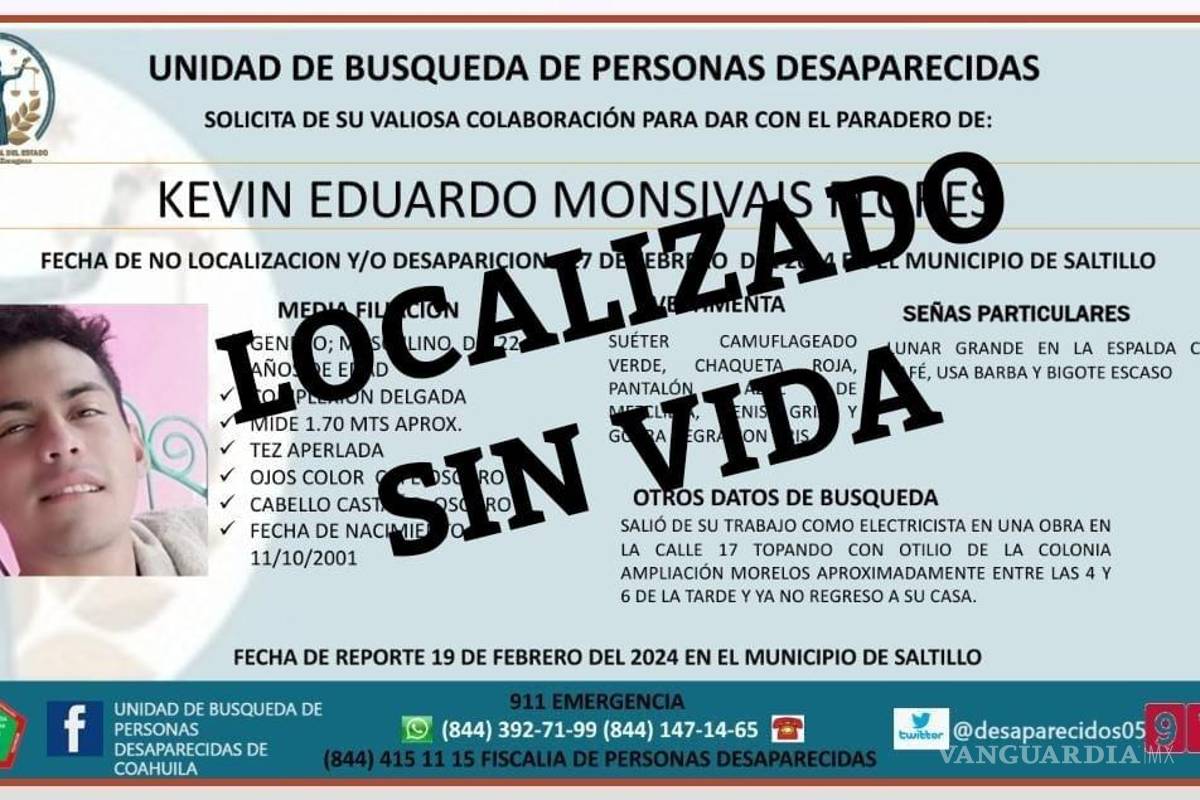 FGE confirma muerte de joven desaparecido en Saltillo; un infarto acabó con su vida