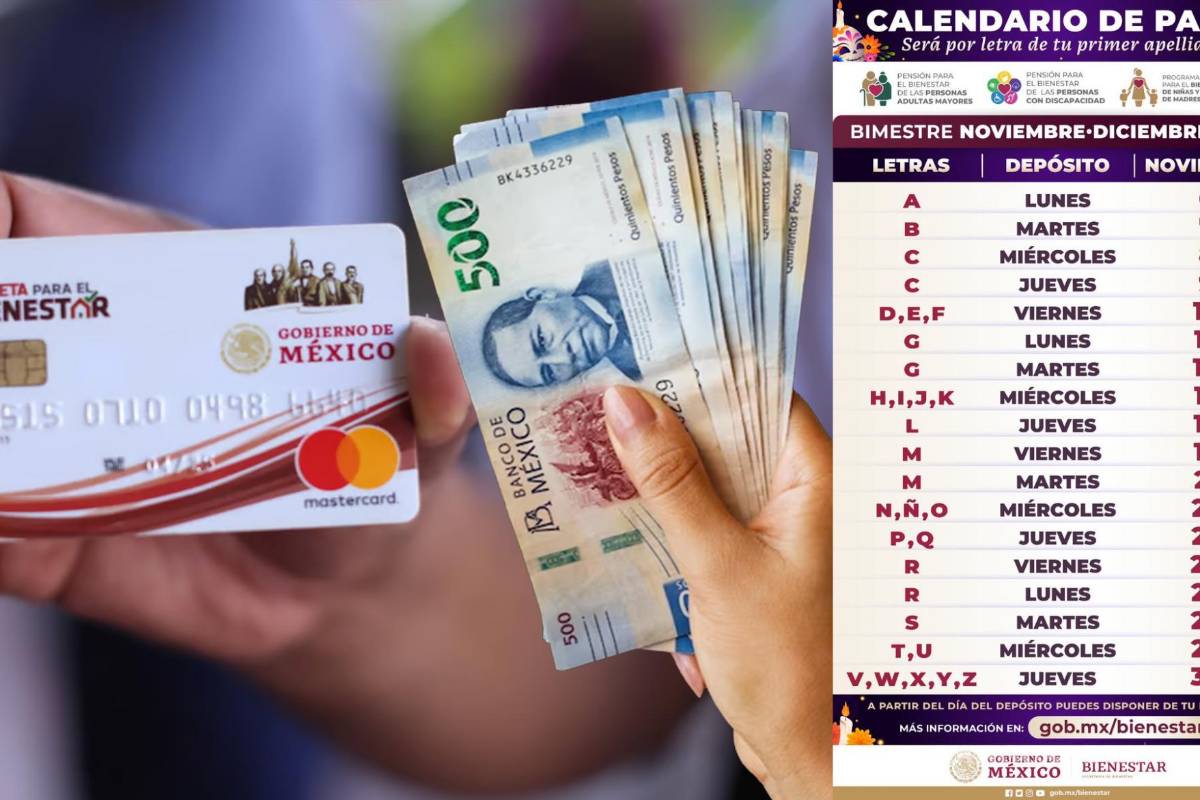 Pensión del Bienestar... ¿Qué apellidos reciben el pago de 4 mil 800 pesos el 22, 23 y 24 de noviembre, según el calendario?