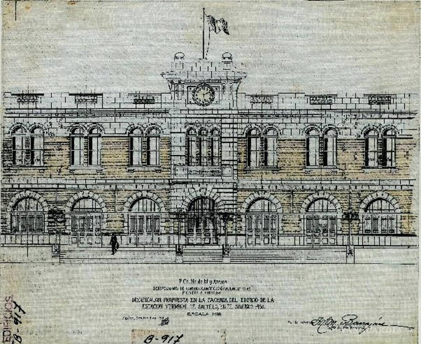 $!Propuesta para la fachada de la Estación Terminal de Saltillo, fechada el 8 de octubre de 1919. El edificio avanzó de manera considerable, pero nunca funcionó como la estación de pasajeros para la que había sido proyectado.