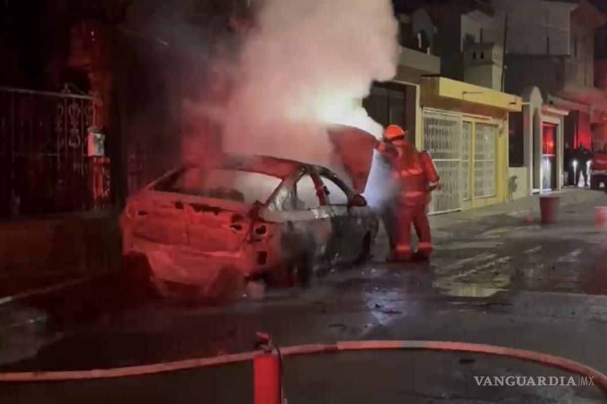 $!Policía y vecinos lucharon por apagar las llamas devoradoras que consumieron por completo el automóvil, sin poder evitar la destrucción total.