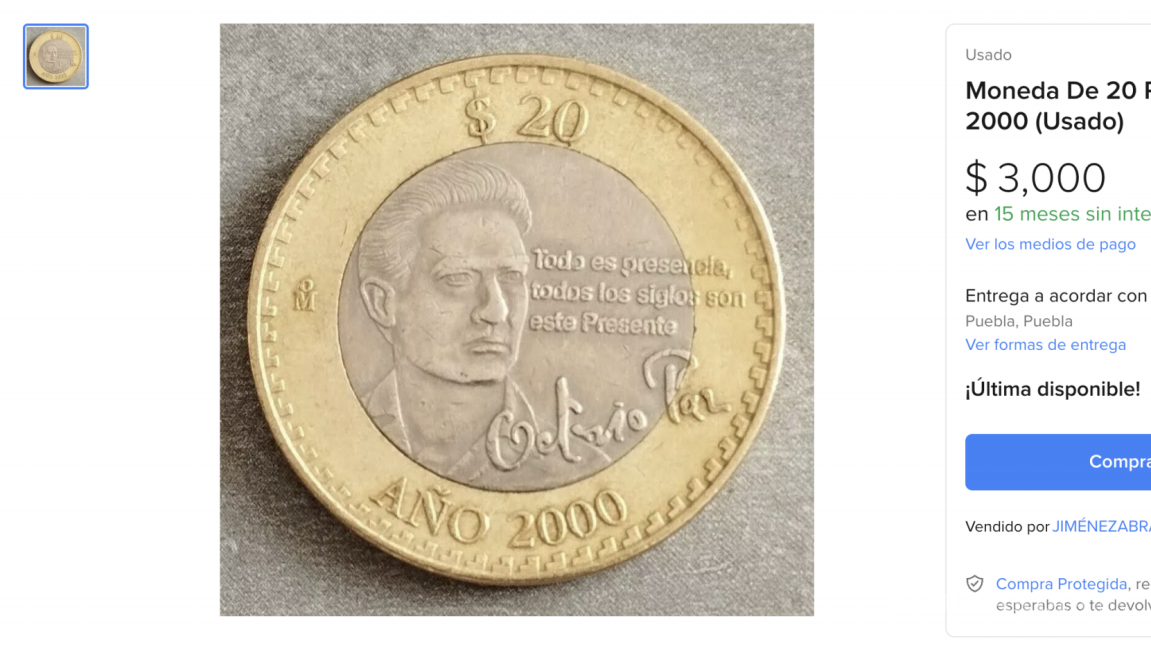 Esta moneda de 20 se vende en 3 mil pesos por internet; conoce todos los detalles