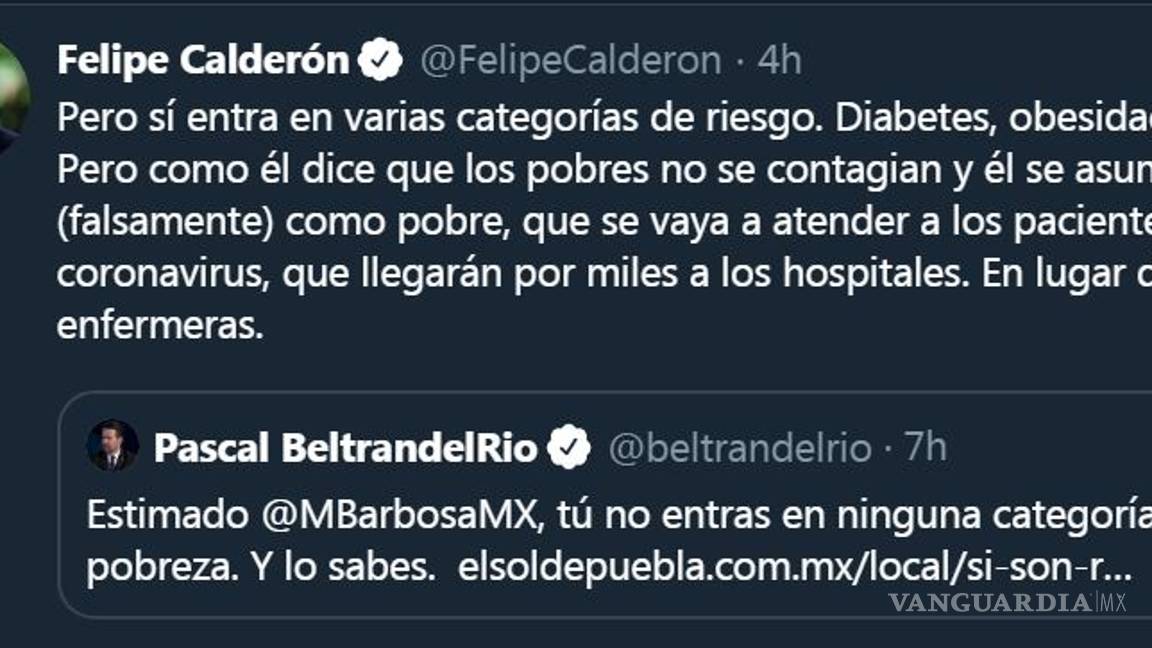 $!Miguel Barbosa y Felipe Calderón discuten por declaración sobre coronavirus