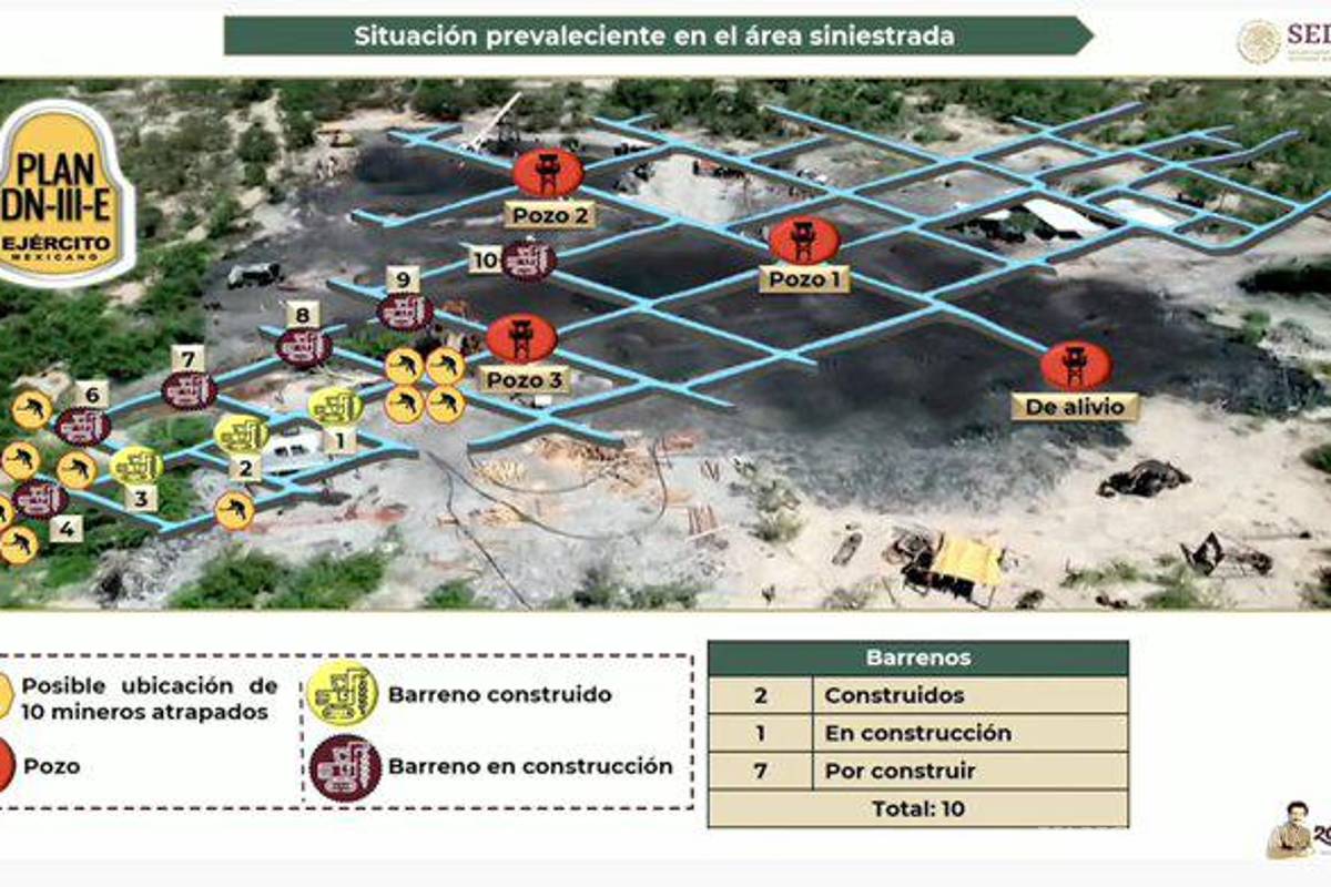 $!Sedena informa sobre construcción de barrenos en el área siniestrada por el derrumbe de la mina en Sabinas, Coahuila.