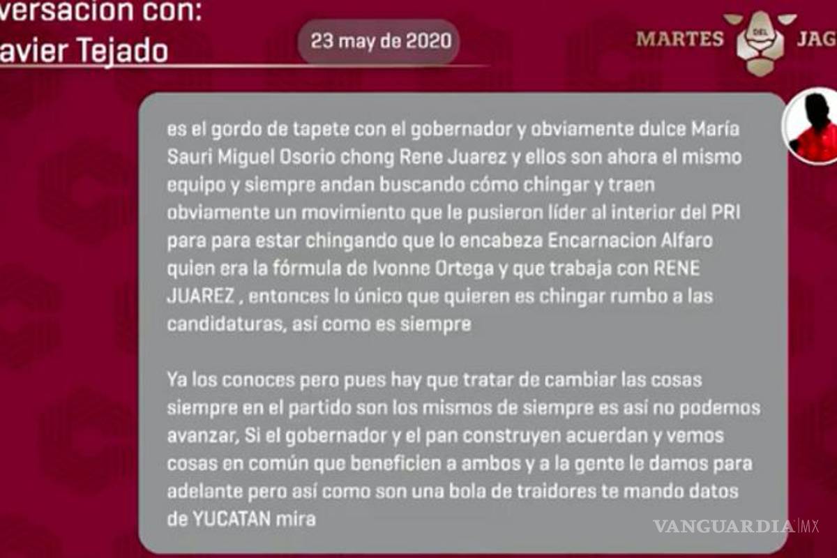 $!Layda Sansores exhibe conversación entre ‘Alito’ Moreno y asesor de Televisa en el ‘Martes del Jaguar’