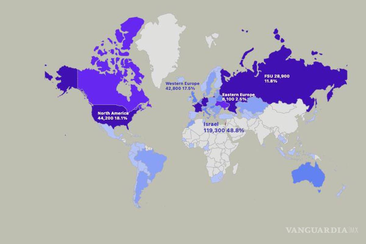$!Mapa de la población de sobrevivientes del Holocausto en todo el mundo por país de residencia a partir de 2023.