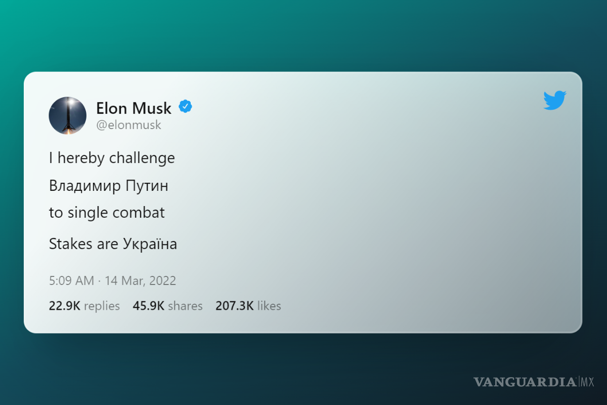 Elon Musk desafía a Vladimir Putin en un duelo; ‘lo que está en juego es Ucrania’