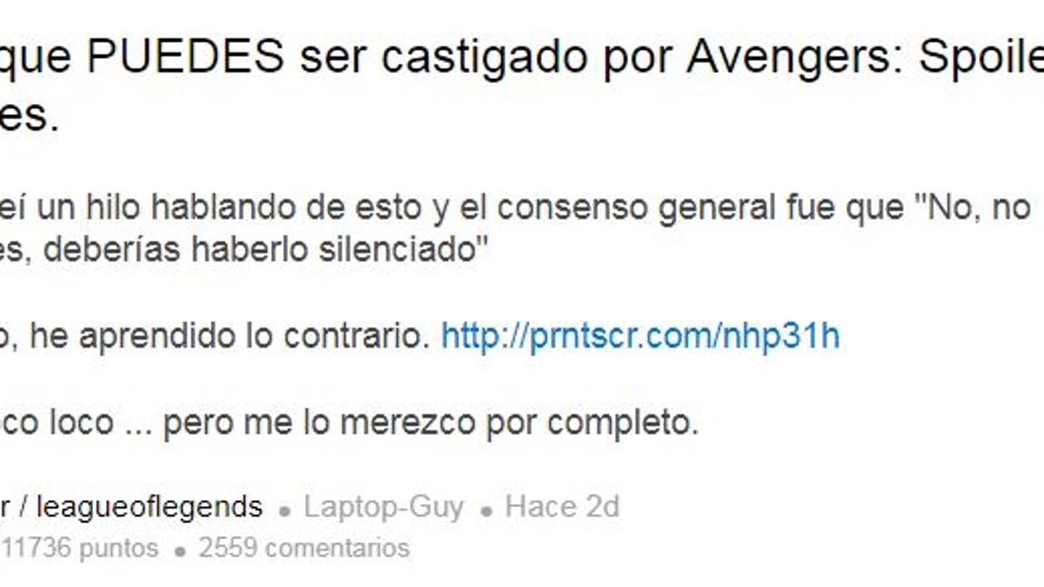 $!Riot Games suspende a jugador por hacer spoilers de Avengers: Endgame