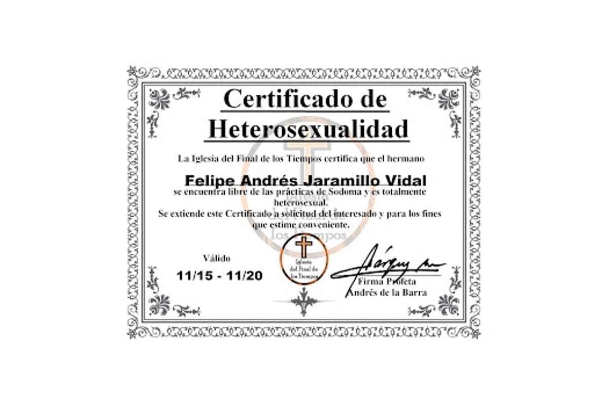 Esta iglesia otorga a sus fieles 'Certificados de heterosexualidad y Salvación'