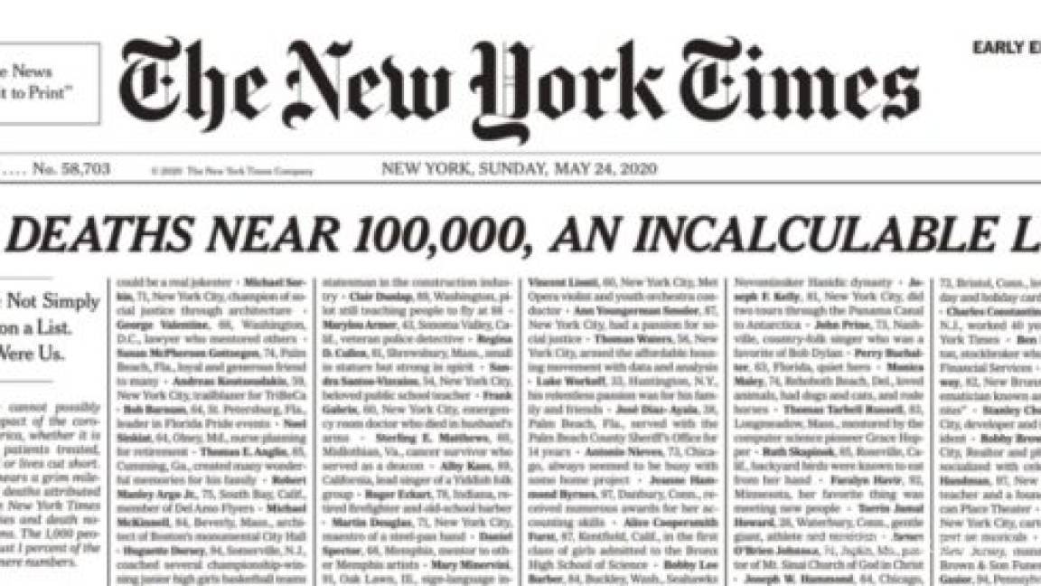 No eran números, eran ‘nosotros’: New York Times recuerda a fallecidos por COVID-19 en EU