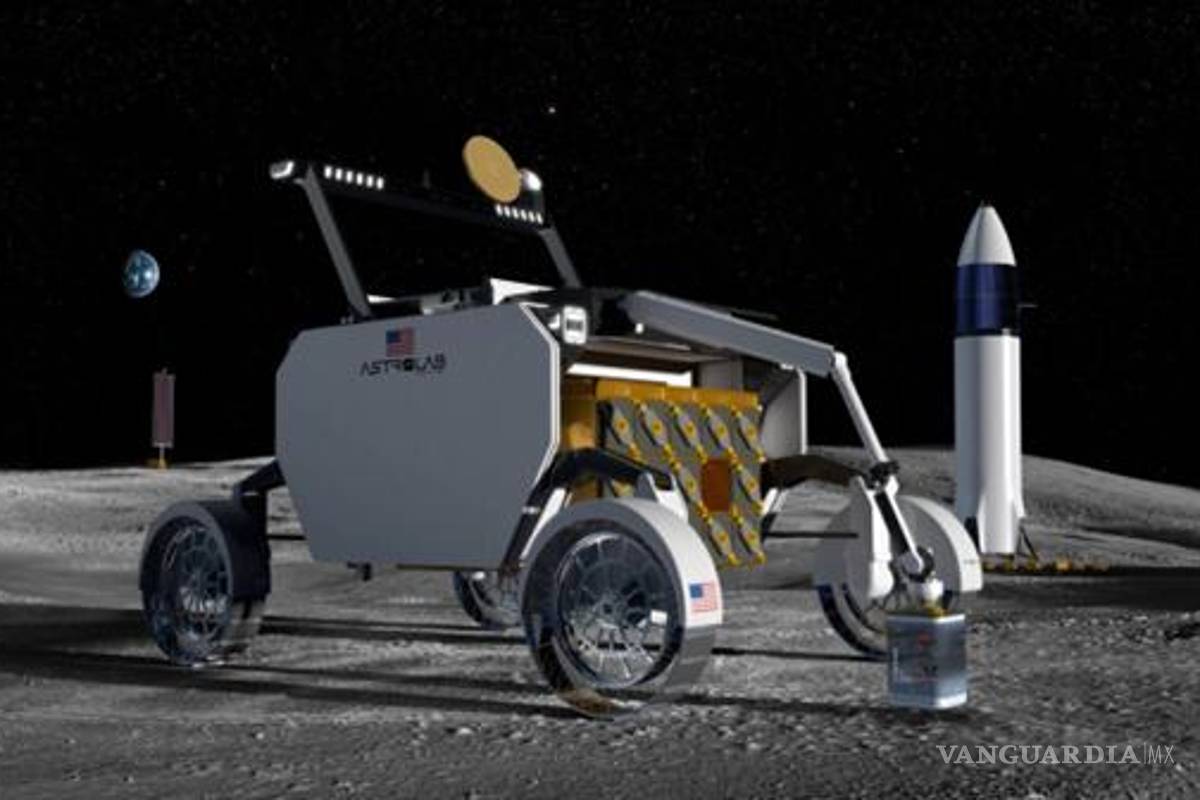 $!El rover de Exploración y Logística Flexible (FLEX) de Astrolab utilizando su brazo robótico para desplegar una pequeña cápsula vegetal en la superficie lunar.