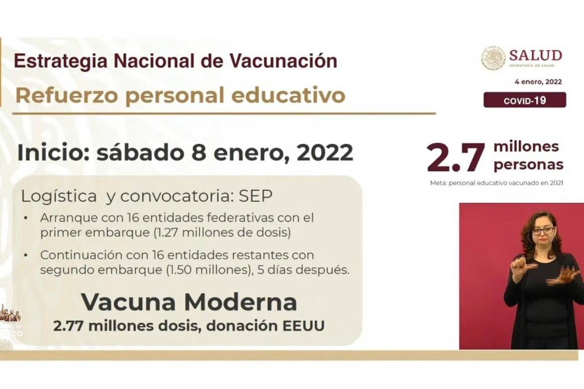 Vacunación de refuerzo para personal educativo inicia el sábado; 2.7 millones de personas recibirán inmunización