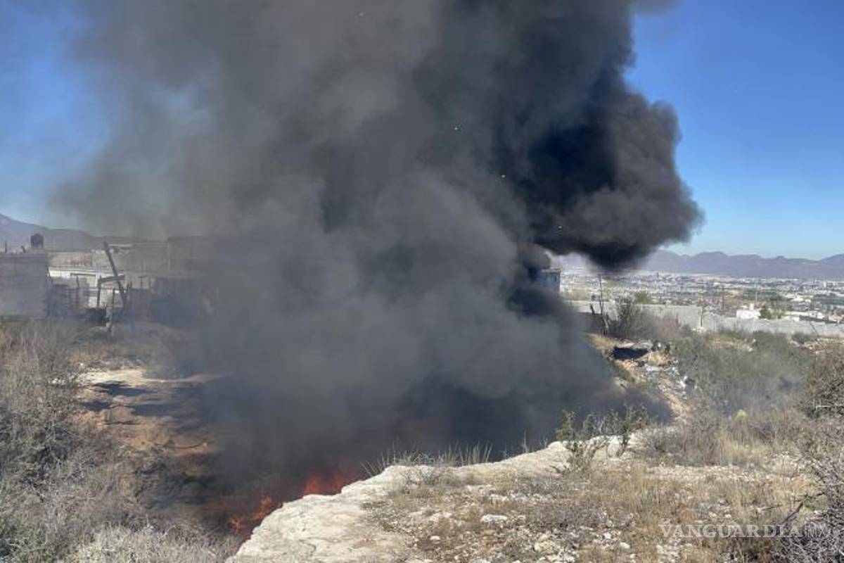 $!La columna de humo se elevó desde el arroyo de la colonia Lomas de Zapalinamé, causando preocupación entre los residentes locales.
