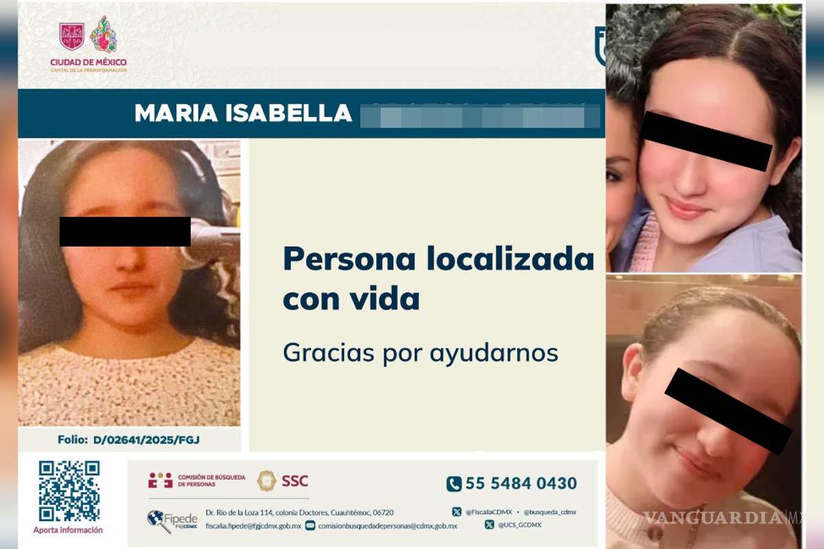 Tras 36 días, localizan con vida a María Isabella, menor reportada como desaparecida después de tomar un camión