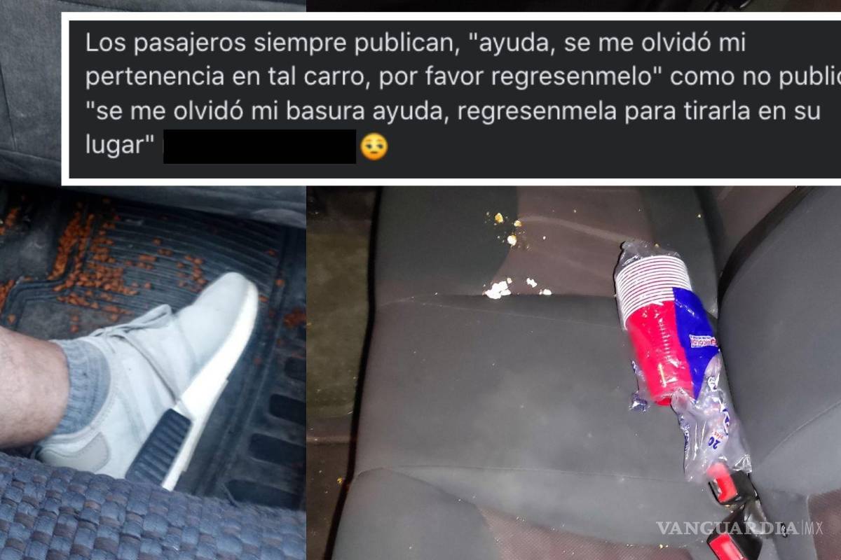 Palomitas y croquetas de perro; exhiben a pasajeros de InDriver en Saltillo que dejan los autos sucios