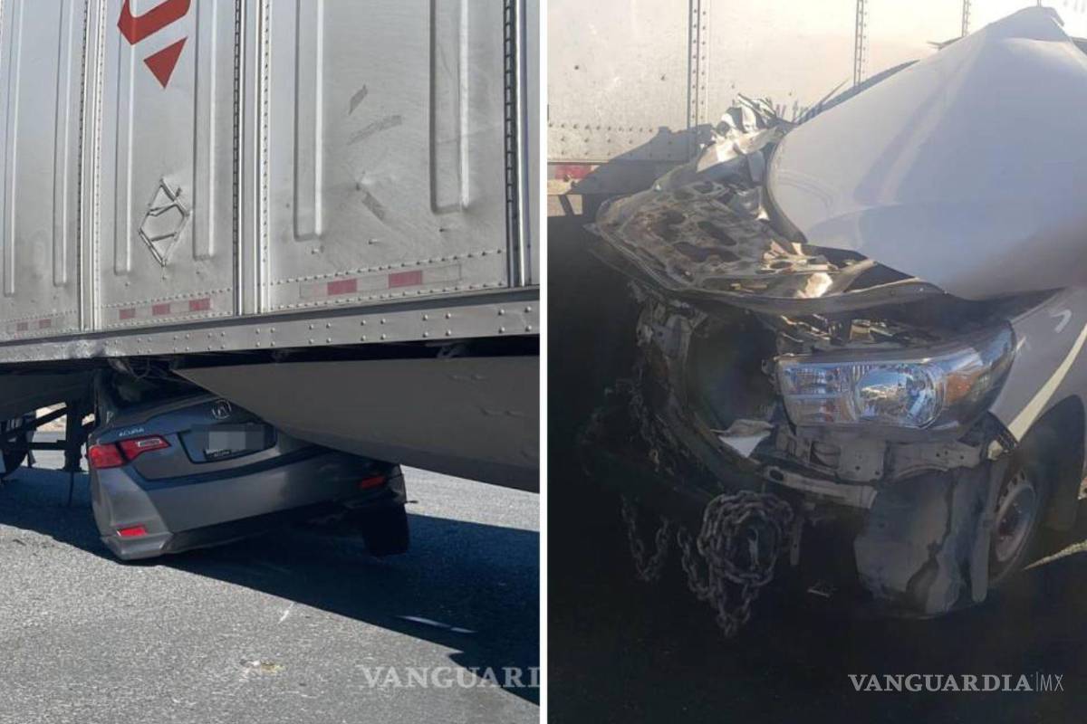 ¡Doble milagro! En un día dos vehículos quedaron prensados debajo de tráileres en Coahuila; conductores salen casi ilesos