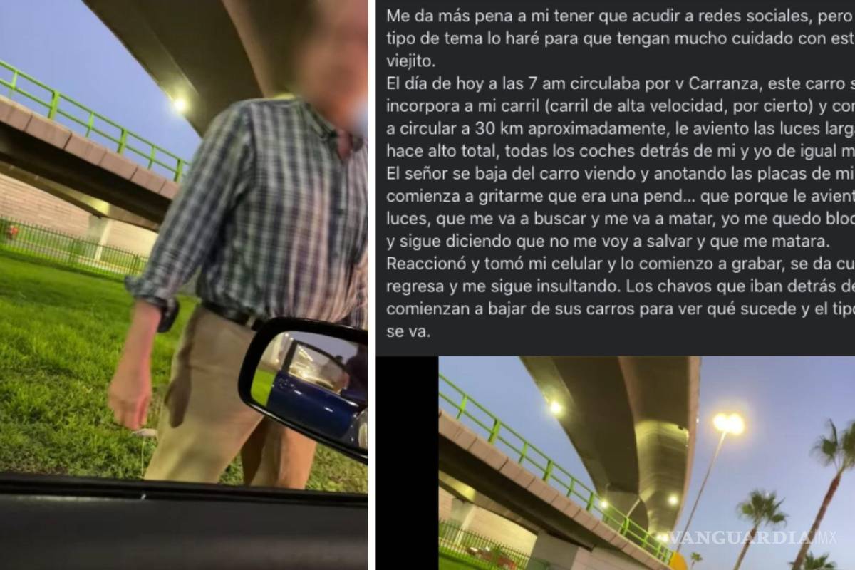 Exhiben a hombre en Saltillo que amenazó a mujer en la vialidad por ‘aventarle las luces’