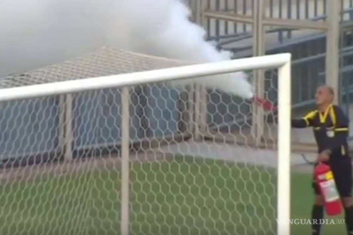 Árbitro utiliza extintor en pleno juego para espantar avispas