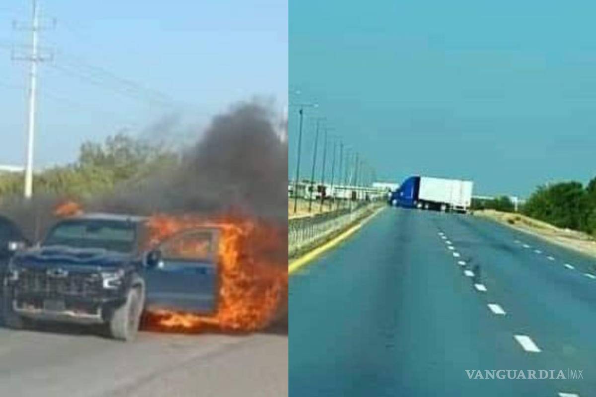 $!Imágenes del bloqueo con tráileres a la carretera a Piedras Negras, a la altura de Nuevo Bayito.