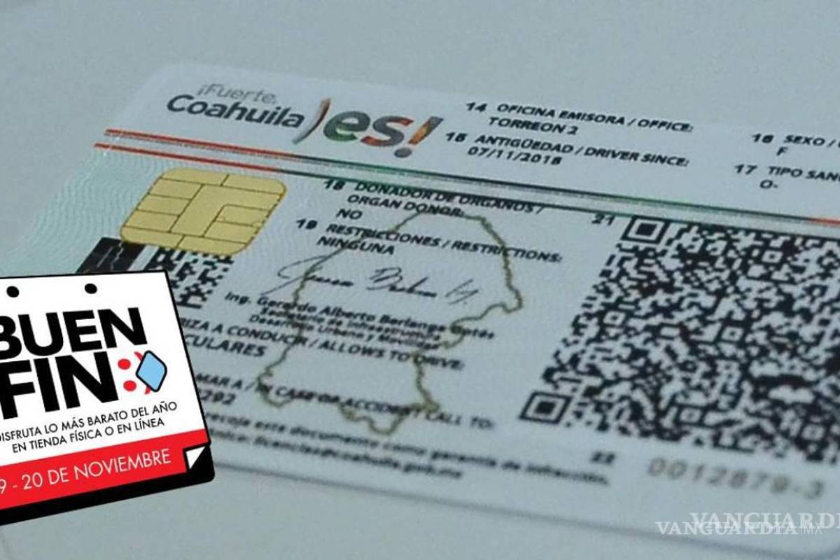 Por Buen Fin, las licencias estarán a mitad de precio, incluso si vencen en el 2023 en Coahuila