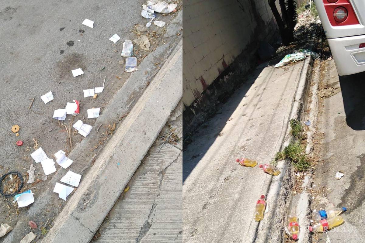 Saltillo: desde botellas con orina hasta cajetillas de cigarro; señalan a empresa de transporte por dejar basura tirada