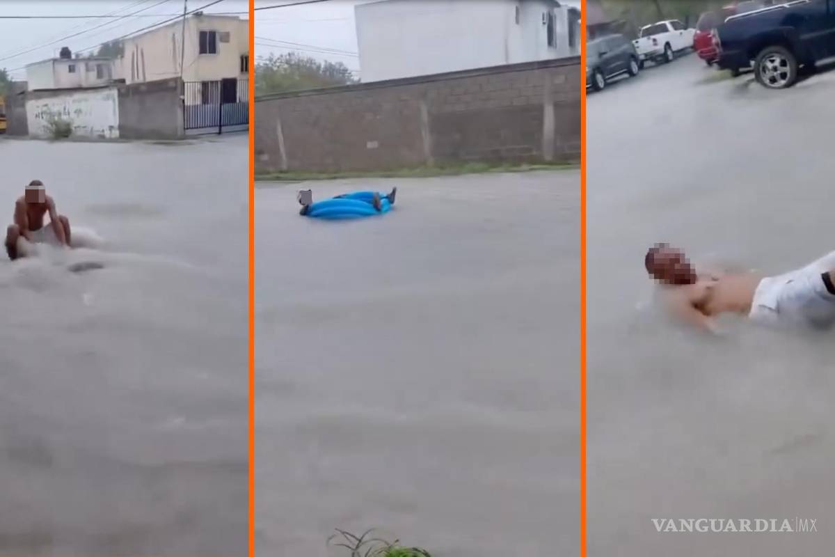 ¡Surf urbano! Dos hombres aprovechan la inundación para ‘dominar las olas’ en Piedras Negras (video)
