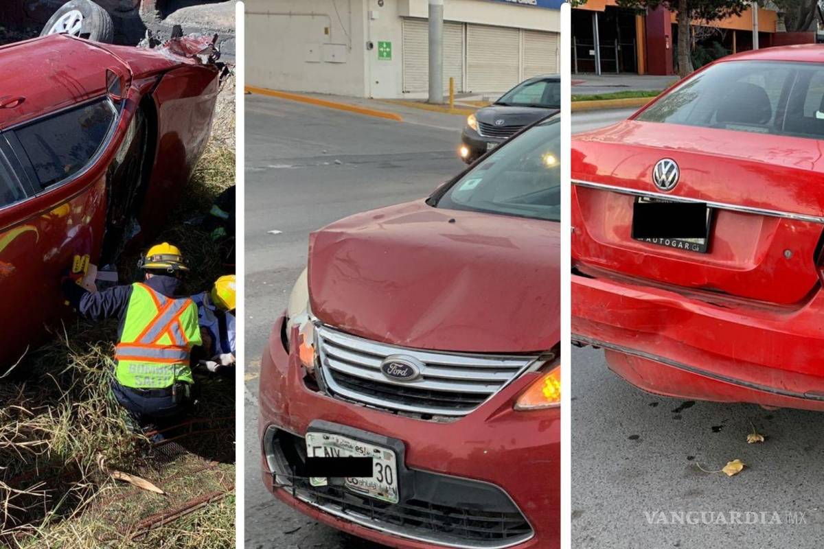 ¿Otra vez los autos rojos? En un día, tres vehículos de este color chocan y se vuelcan en Saltillo