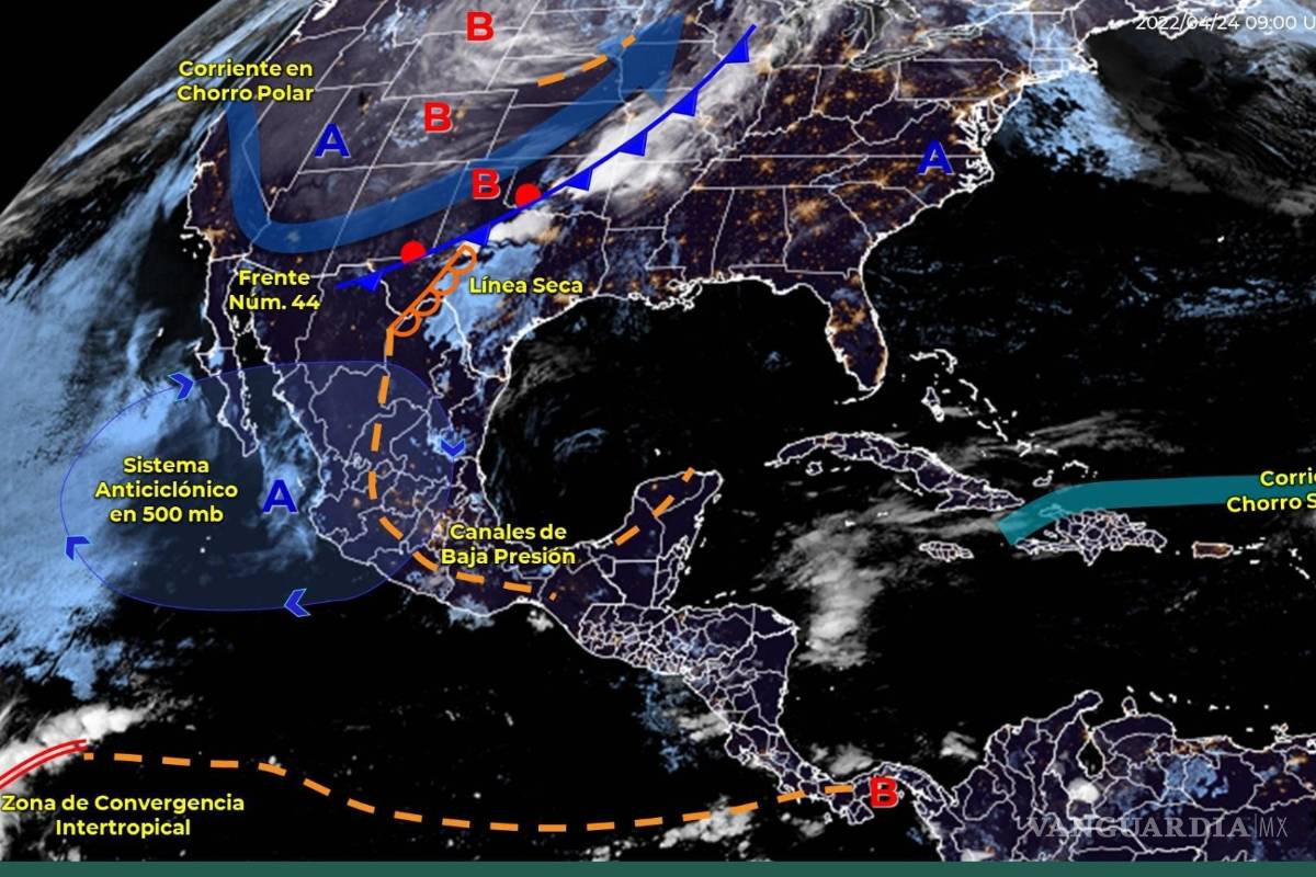 ¡Continuarán los chubascos en Coahuila! Frente Frío 44 se extiende al norte de México