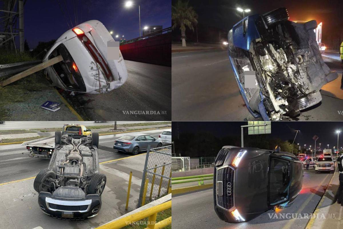 Fin de semana de volcaduras en Saltillo; también chocaron contra un puesto de comida, un bote de basura y una secundaria