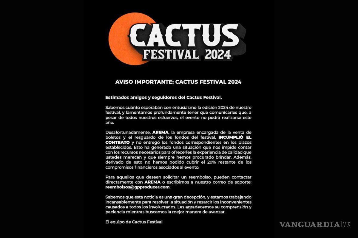 $!La cancelación del Cactus Festival 2024 es un golpe fuerte para sus seguidores.