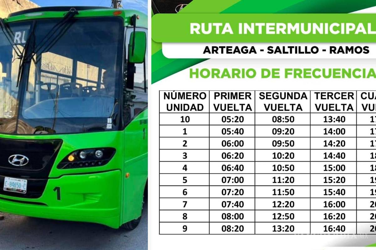¡Ya están listos los nuevos ‘Arteaguenses’! Estos son los horarios de la ruta Arteaga-Saltillo