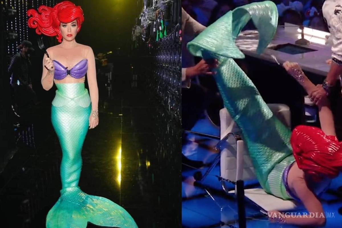 ¡Vestida como la sirenita! Katy Perry se cayó de su silla en American Idol