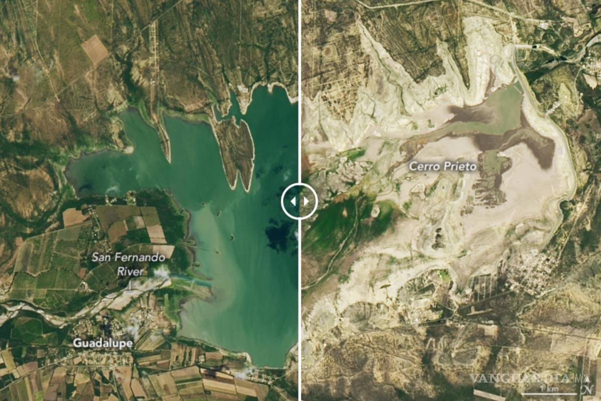 Muestra NASA antes y después de la sequía en la presa Cerro Prieto en Nuevo León
