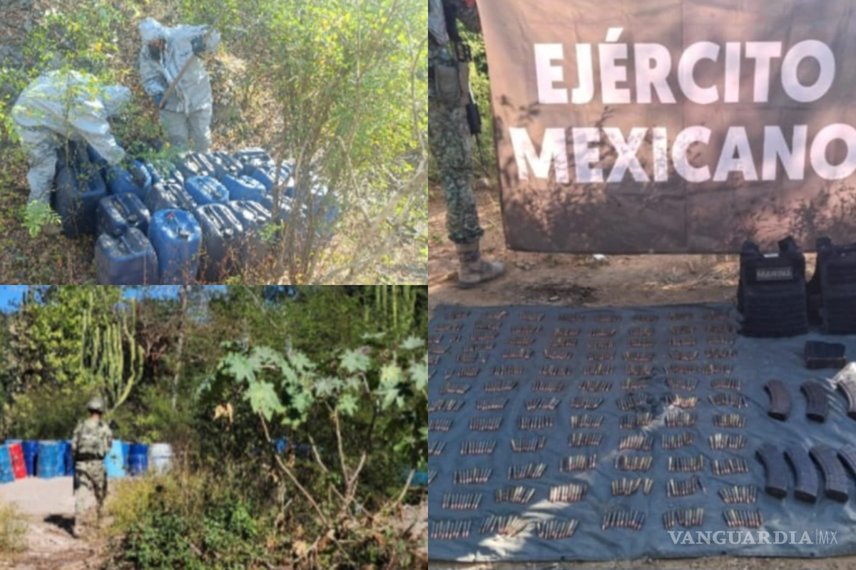 Aseguran casi 20 mil litros de precursores químicos en Culiacán y Cosalá; localizan campamento en Concordia