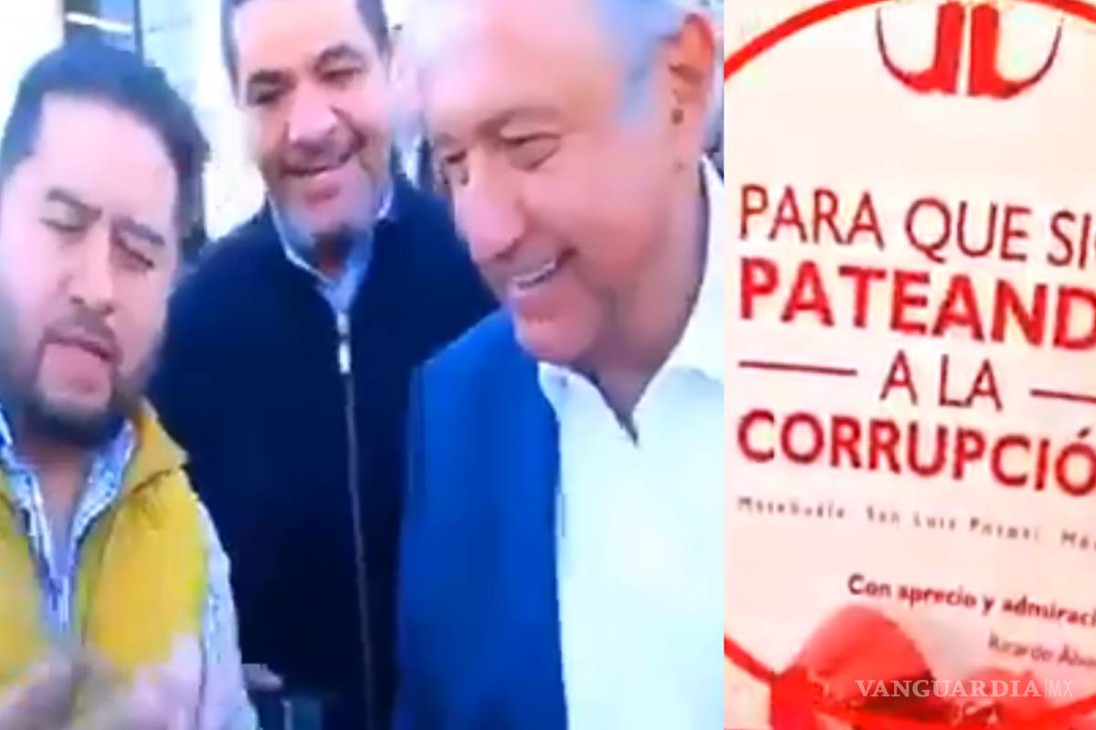 Le regalan un par de botas a AMLO “para que siga pateando la corrupción”