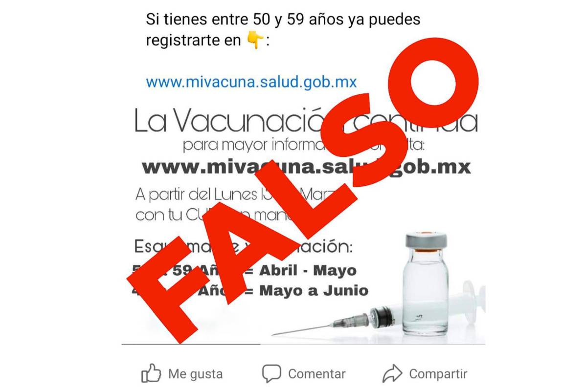 Falso: no ha iniciado el registro para vacuna antiCOVID a los de 50-59 años en México