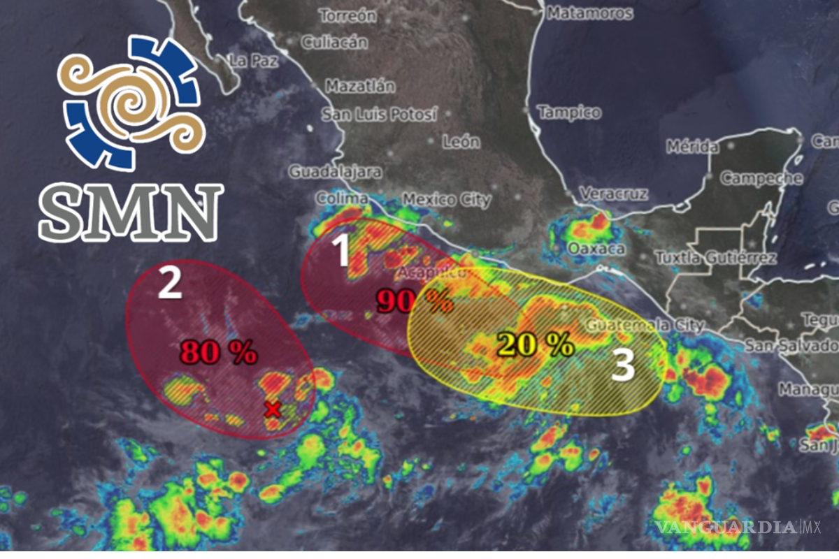 Tres zonas de baja presión en el Pacífico generan alerta por posible evolución a ciclones tropicales