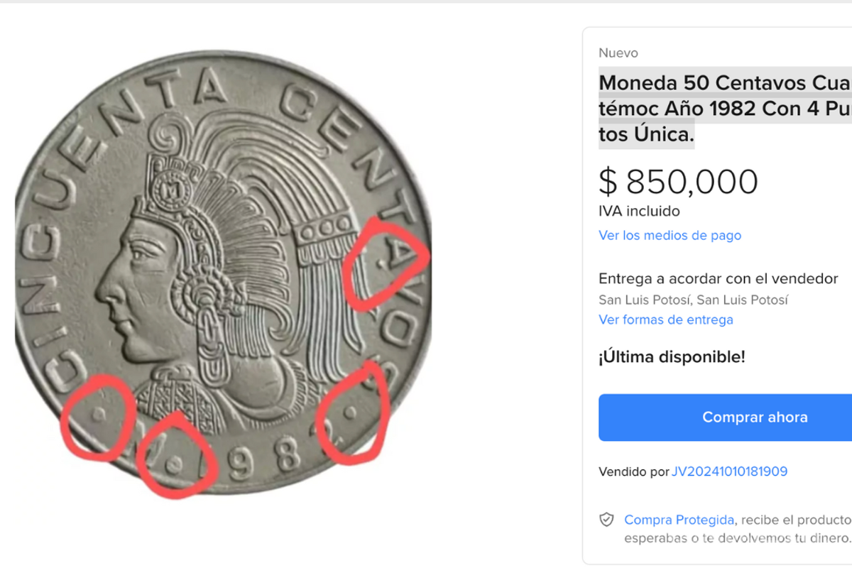 Descubre la moneda de 50 centavos de 1982 con cuatro puntos que se vende en 850 mil pesos