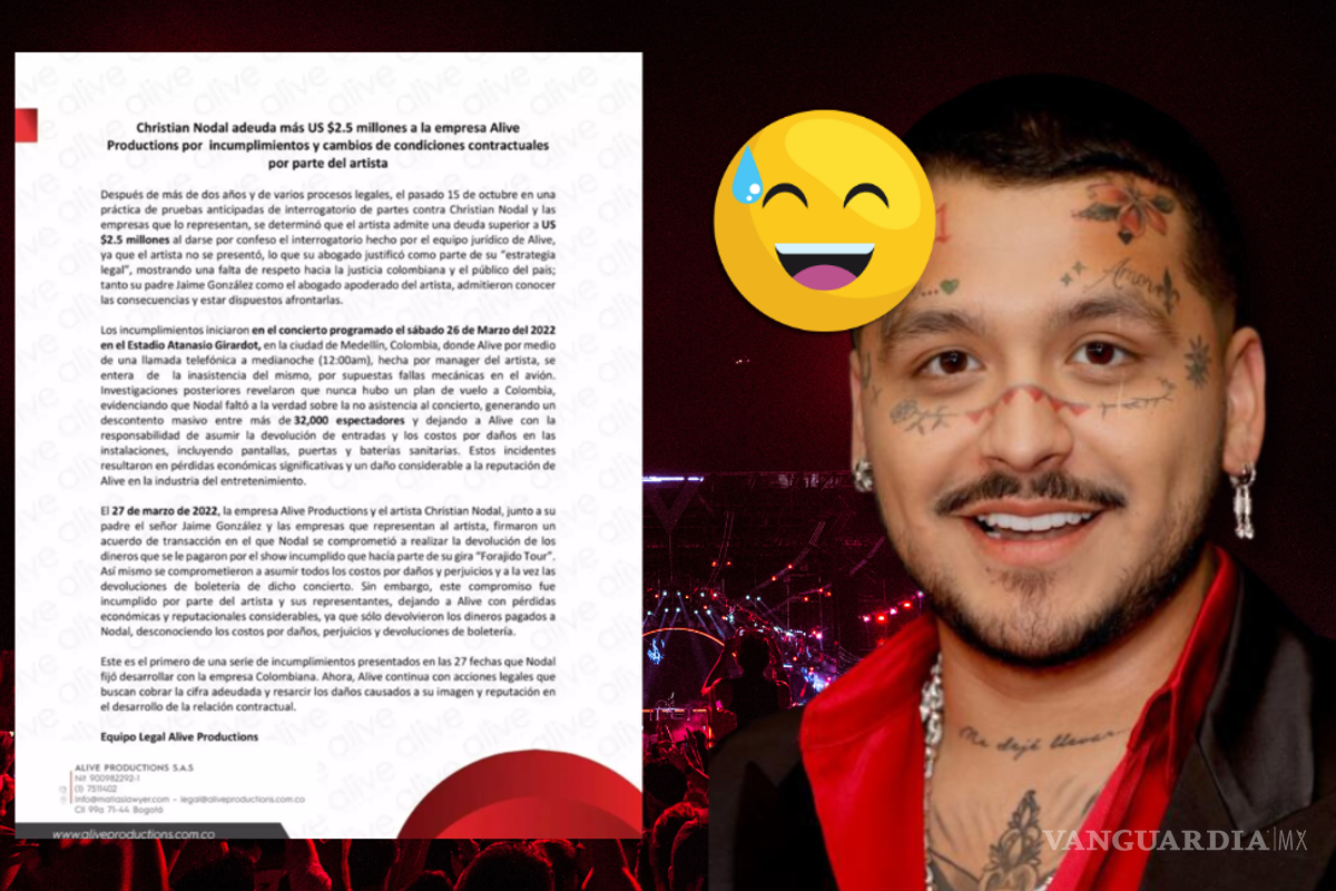 Alive Productions demanda a Christian Nodal por 2.5 millones de dólares tras cancelación de concierto en Medellín