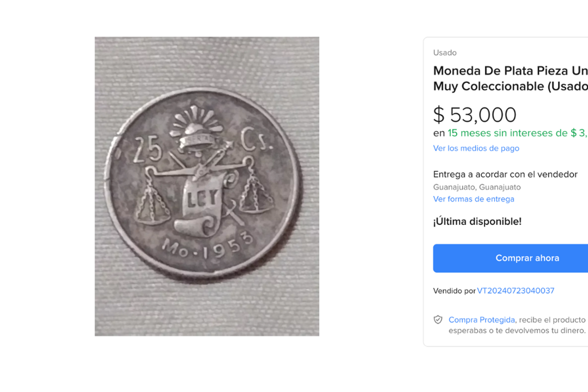 Curiosa moneda mexicana de plata se vende en miles de pesos por internet