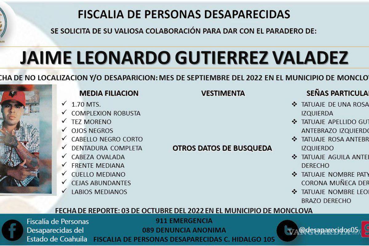 Piden ayuda para localizar a Jaime Leonardo, reportado como desaparecido en Monclova