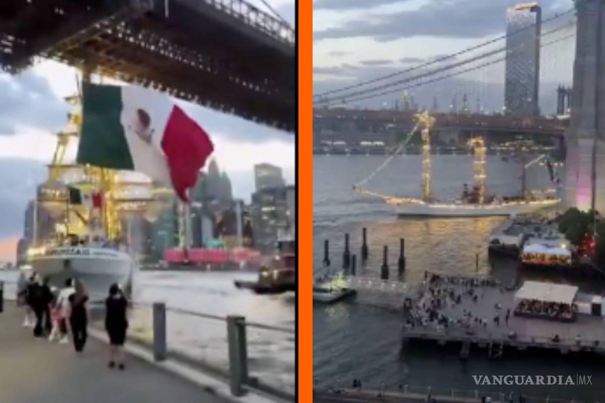 Se estampa Buque Escuela de la Armada de México contra puente de Brooklyn en Nueva York