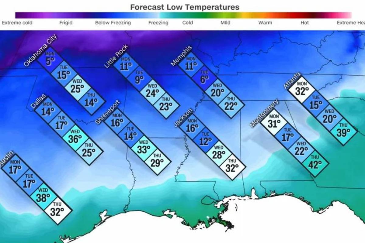 $!Se esperan impactantes nevadas y heladas en el sur de EU por ola de frío ártico