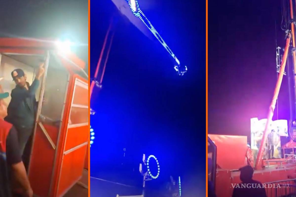 Quedan jóvenes atrapados en juego mecánico durante tormenta en Sabinas