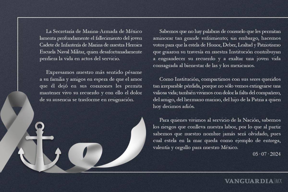 $!Semar confirma muerte de cadete ‘en actos de servicio’; murió al no abrir su paracaídas