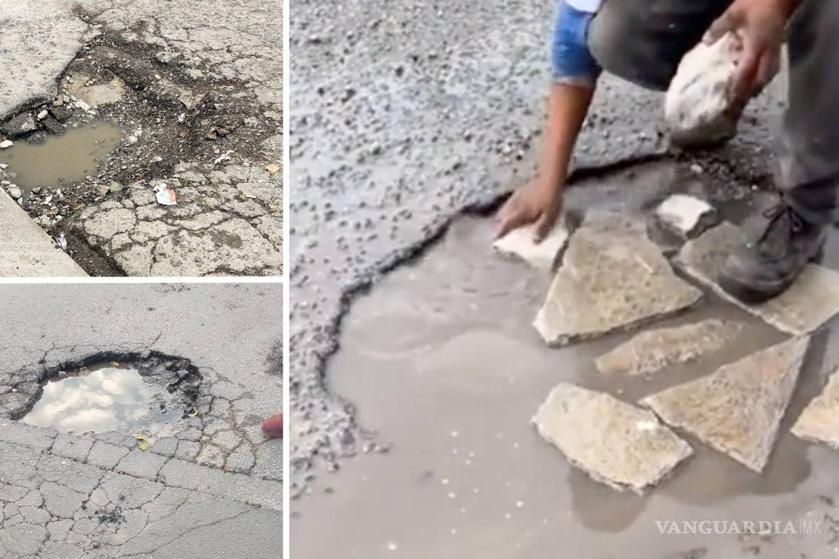 Exponen problemática de baches en Saltillo; captan a ciudadano tapándolos (video)