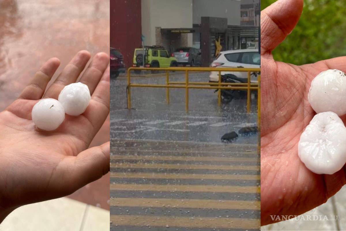 Granizo de gran tamaño sorprende a habitantes del norte de Saltillo y Ramos Arizpe