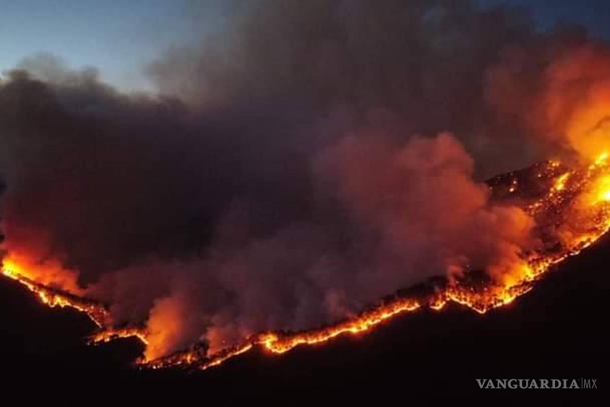Avanza voraz incendio forestal de Santiago, NL, hacia Coahuila; Arteaga en alerta