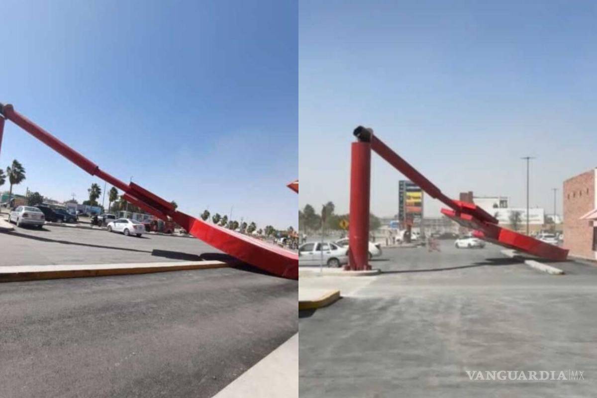 Fuertes vientos causan destrozos en Torreón; derriban anuncio de supermercado