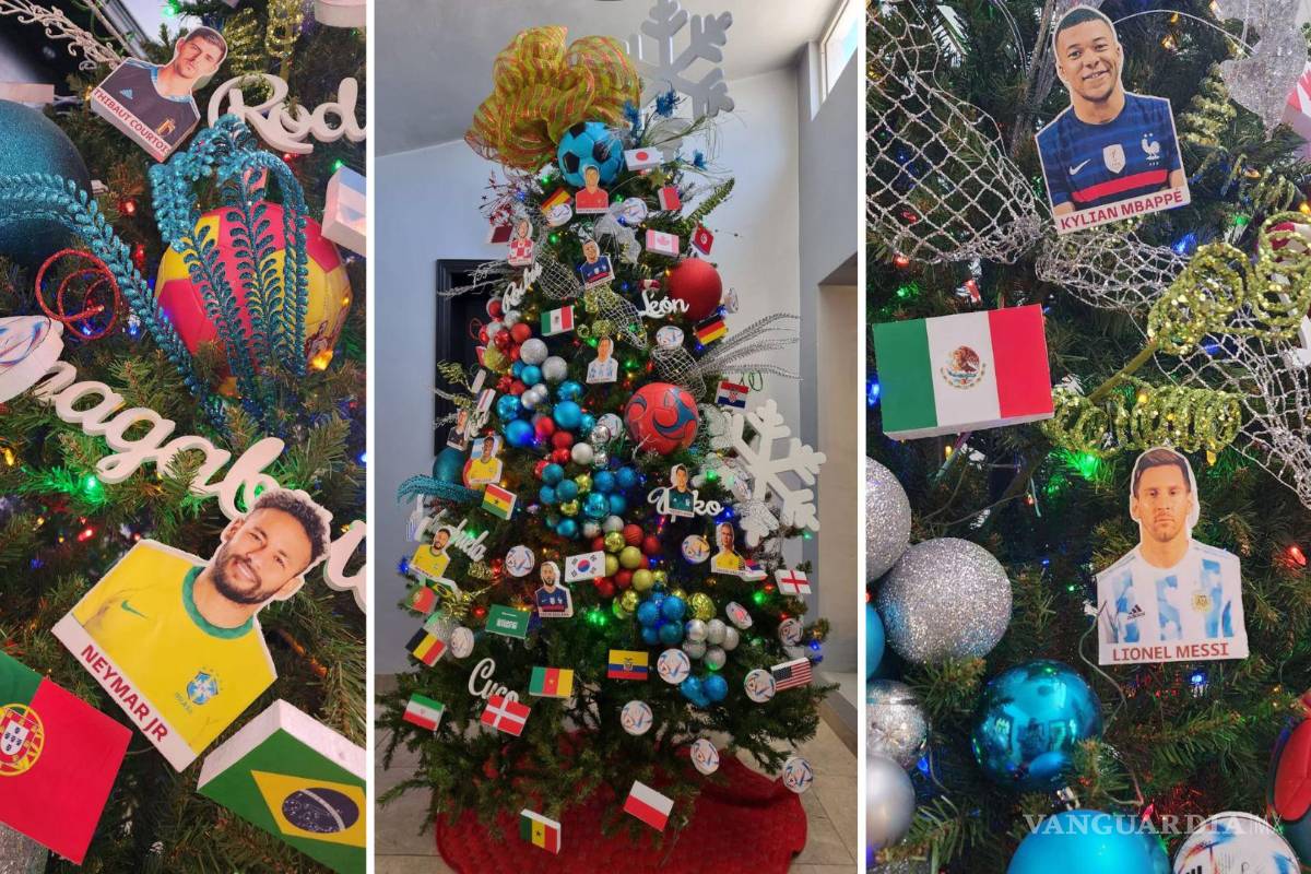 ¡Apasionados por el futbol! Familia de Saltillo coloca pino navideño con temática del Mundial Qatar 2022